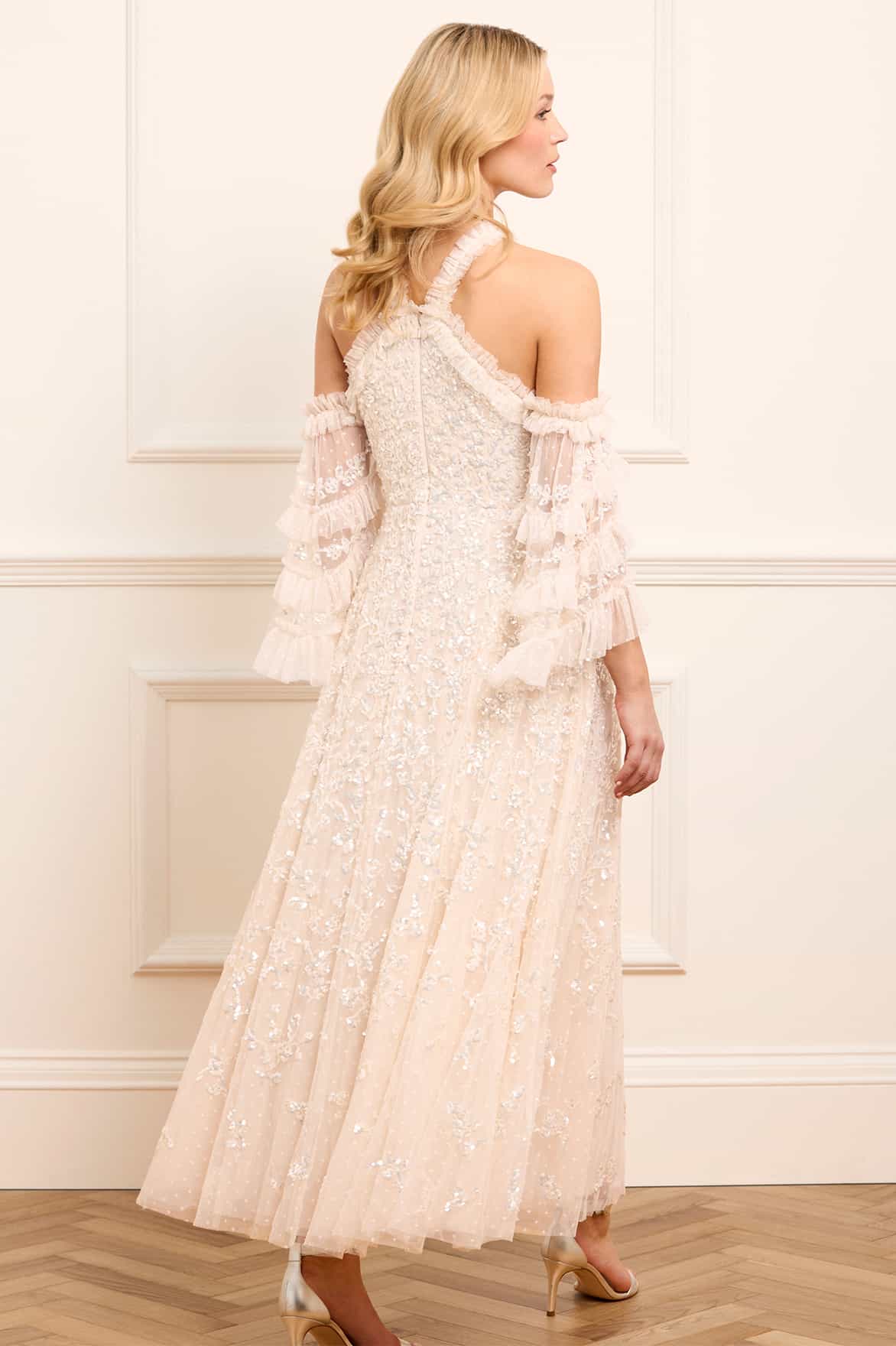 Floral Lace Off-Shoulder Ankle Gown