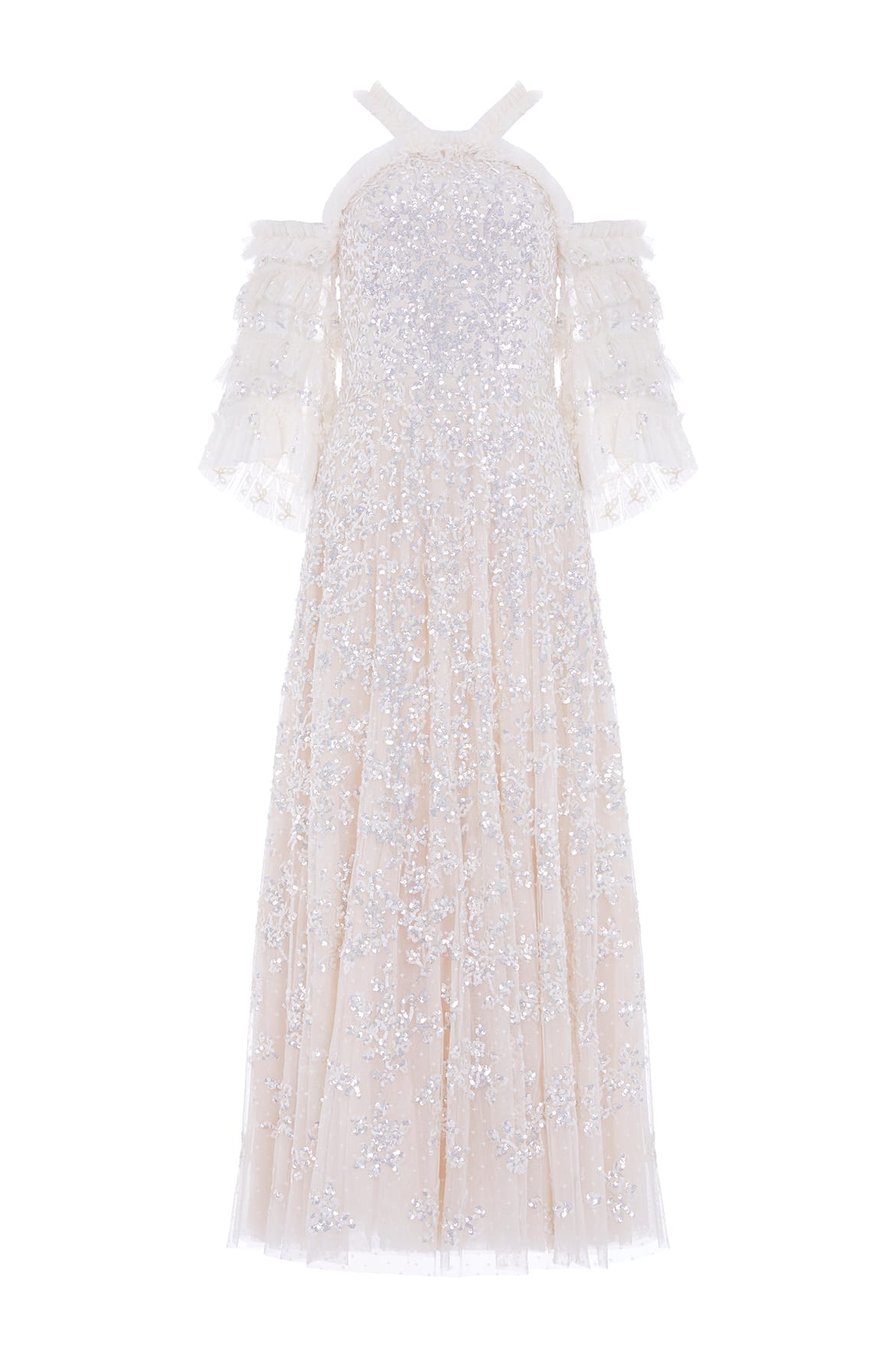Floral Lace Off-Shoulder Ankle Gown